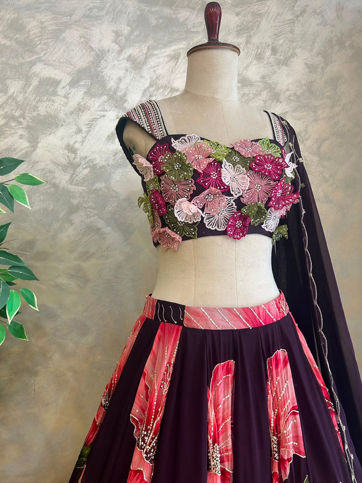 Wine Floral Lehenga