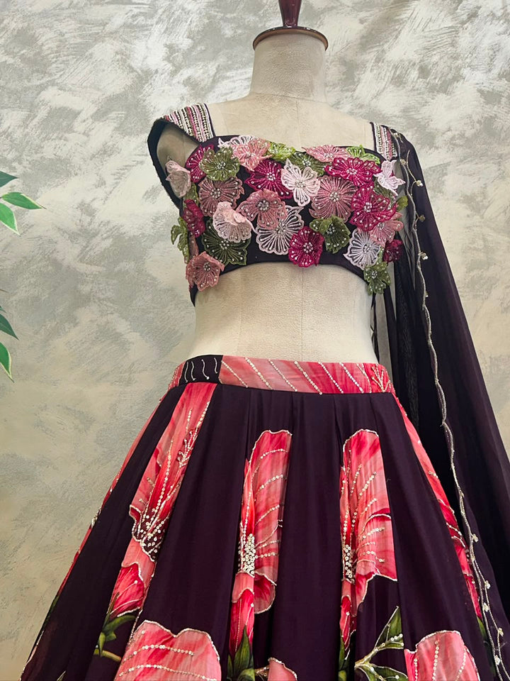 Wine Floral Lehenga