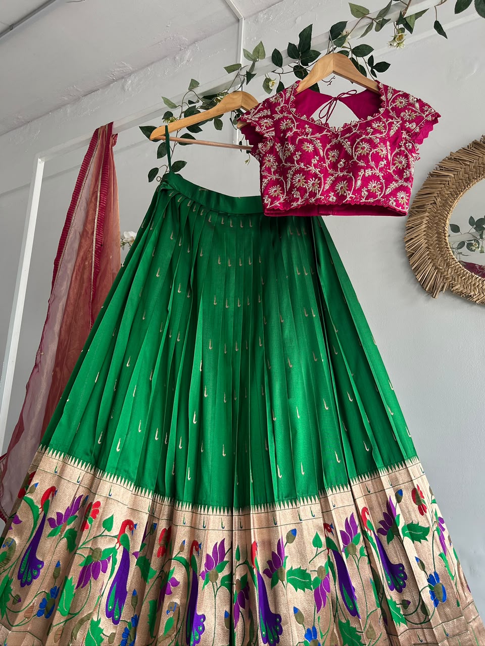Green Paithani Silk Lehenga