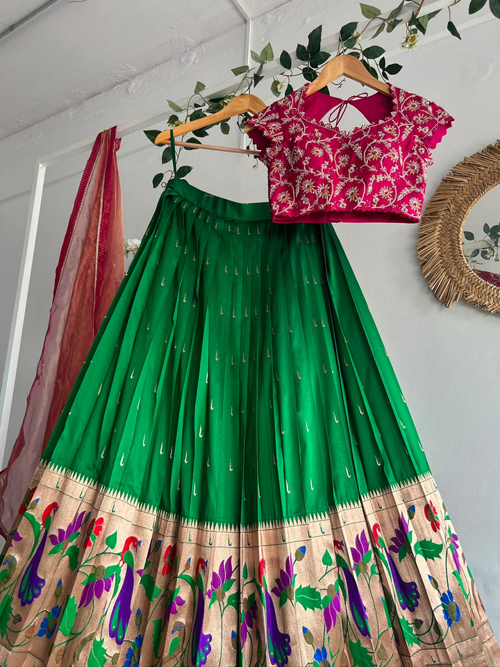 Green Paithani Silk Lehenga