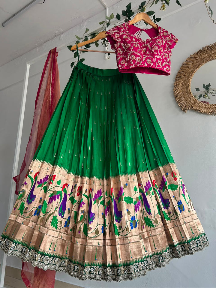 Green Paithani Silk Lehenga