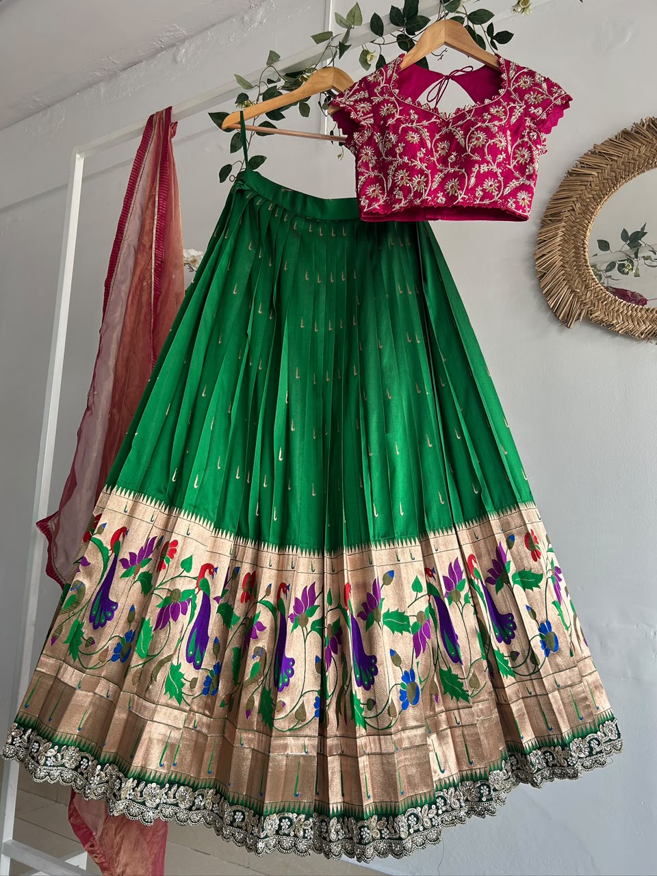 Green Paithani Silk Lehenga