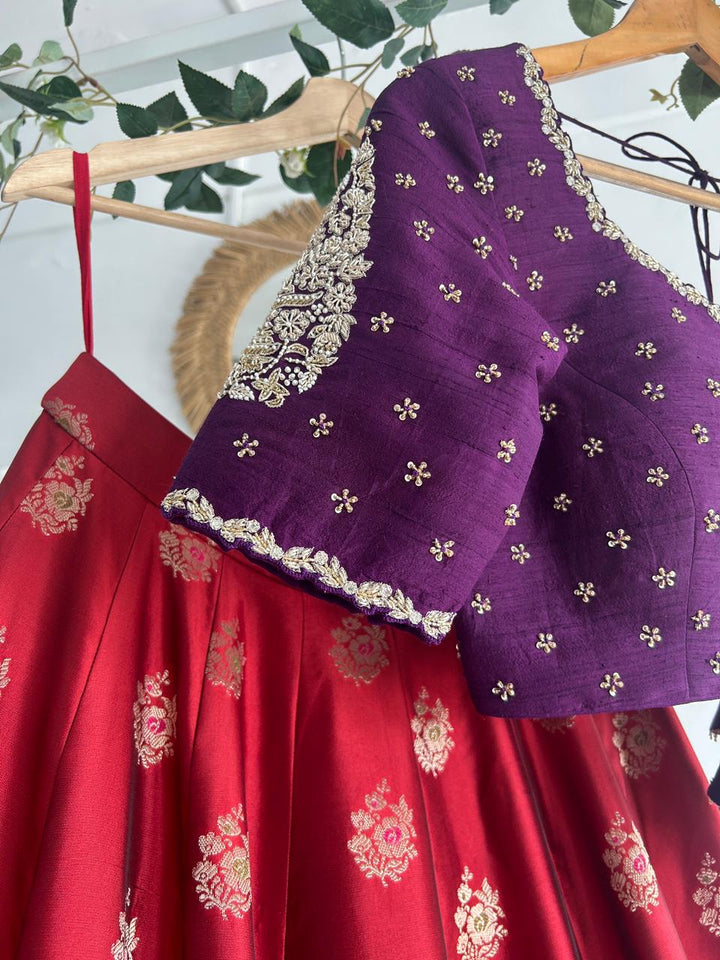 Purple & Red Banaras Silk Lehenga