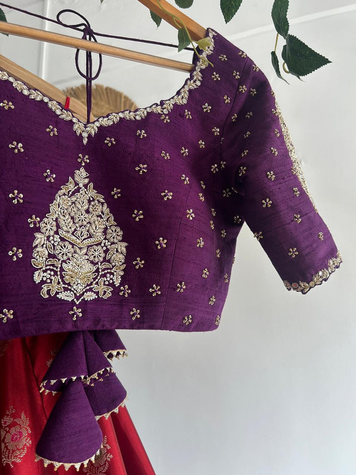 Purple & Red Banaras Silk Lehenga