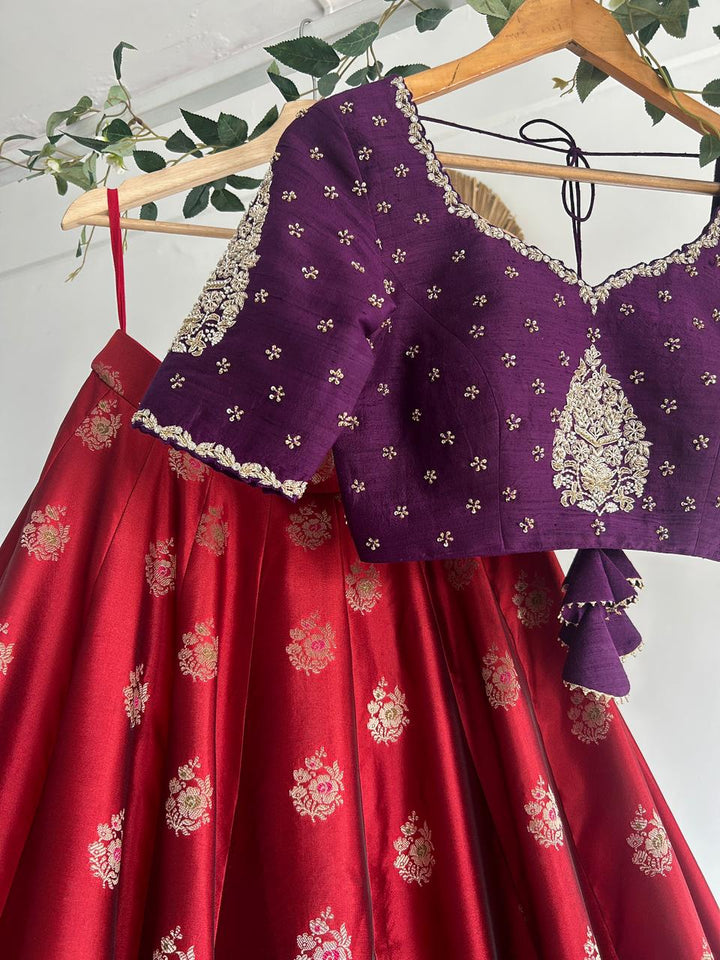 Purple & Red Banaras Silk Lehenga
