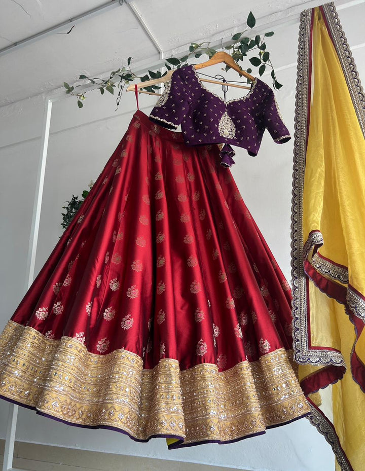 Purple & Red Banaras Silk Lehenga