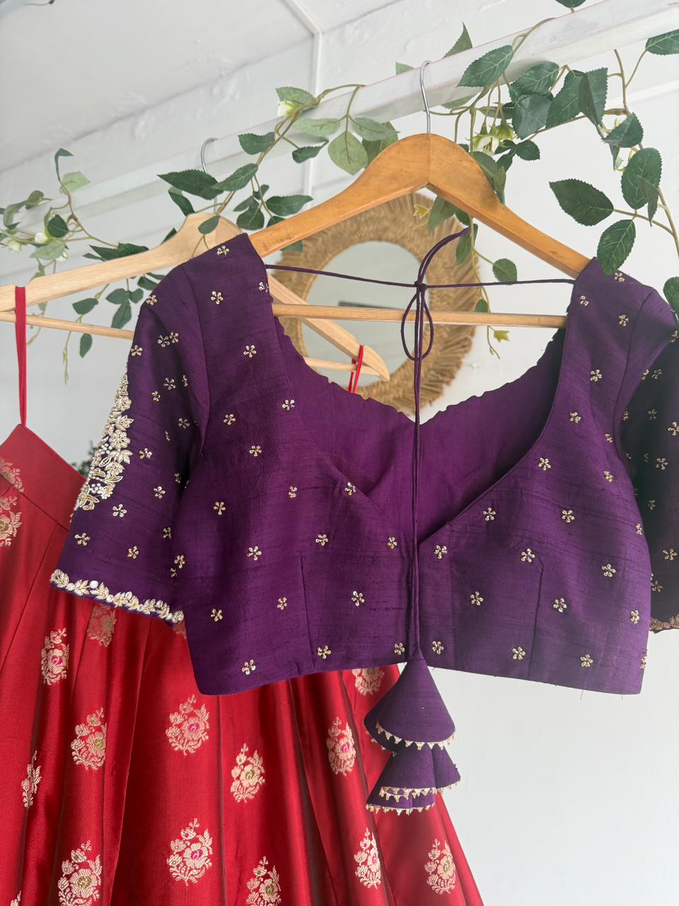 Purple & Red Banaras Silk Lehenga