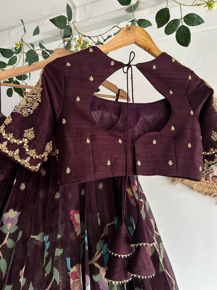 Dark Plum Banaras Silk Lehenga