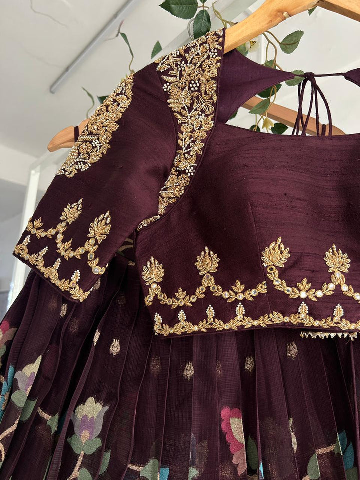 Dark Plum Banaras Silk Lehenga