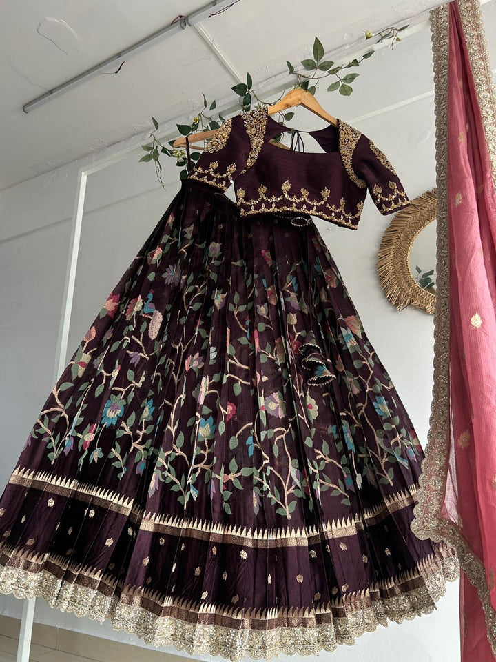 Dark Plum Banaras Silk Lehenga