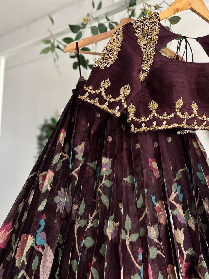 Dark Plum Banaras Silk Lehenga