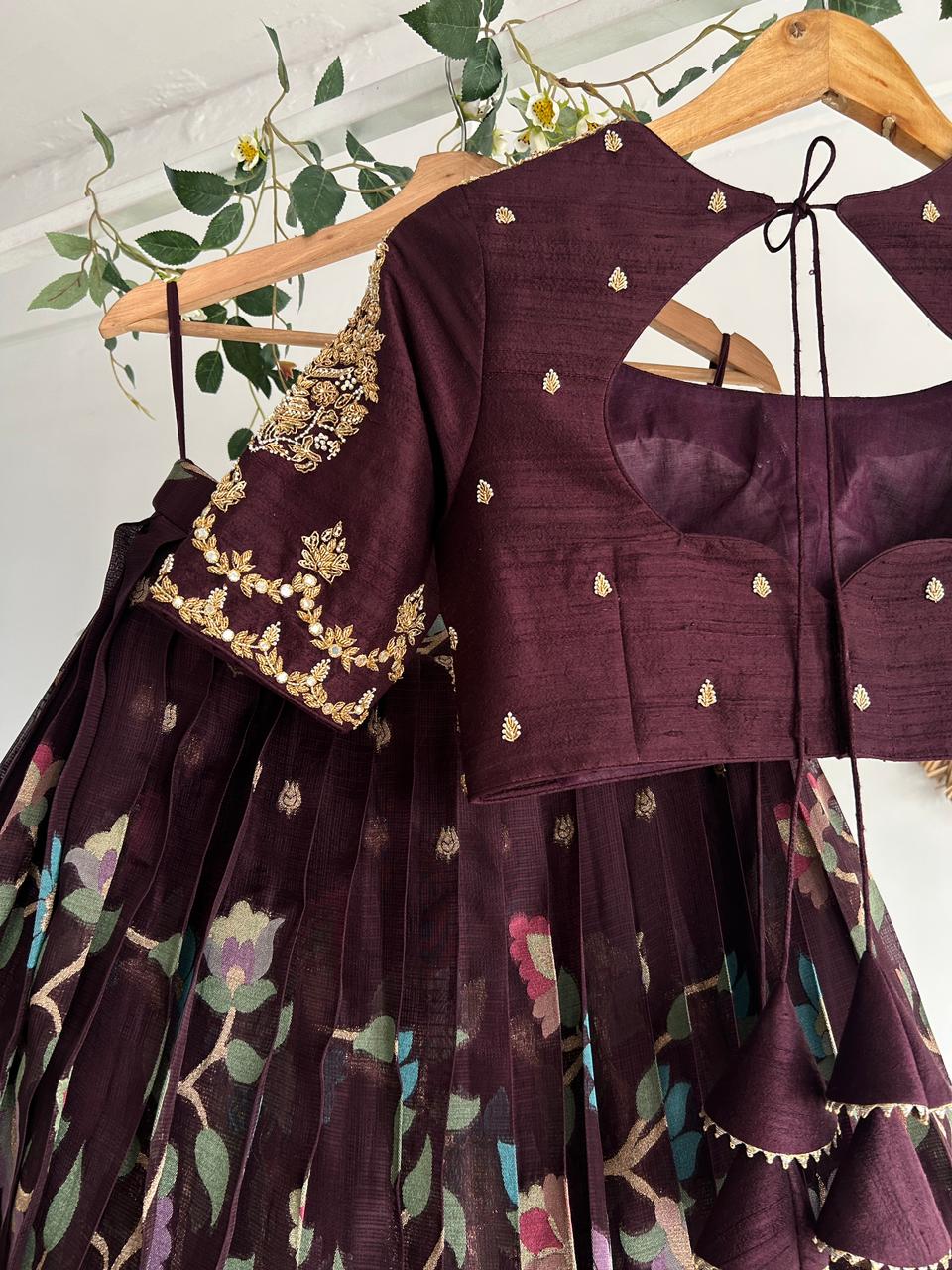 Dark Plum Banaras Silk Lehenga