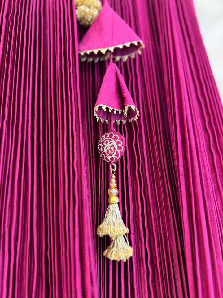 Magenta Kalamkari Applique Chinnon Dress