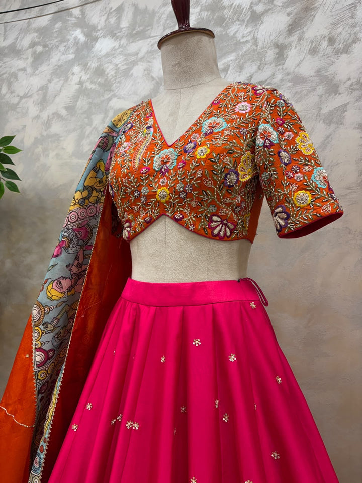 Multicolor Pen Kalamkari Lehenga