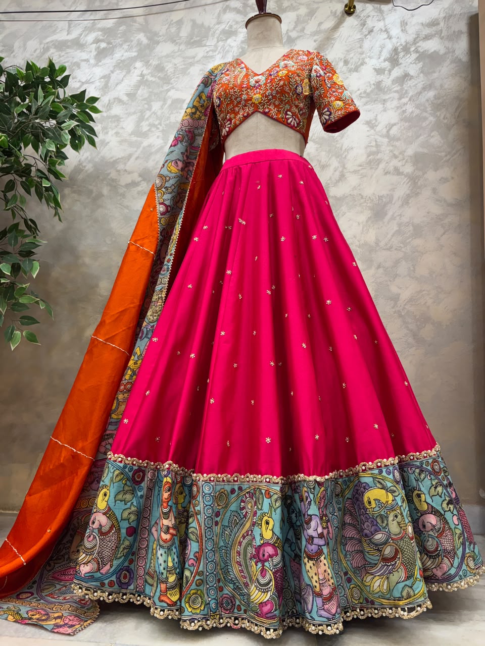 Multicolor Pen Kalamkari Lehenga