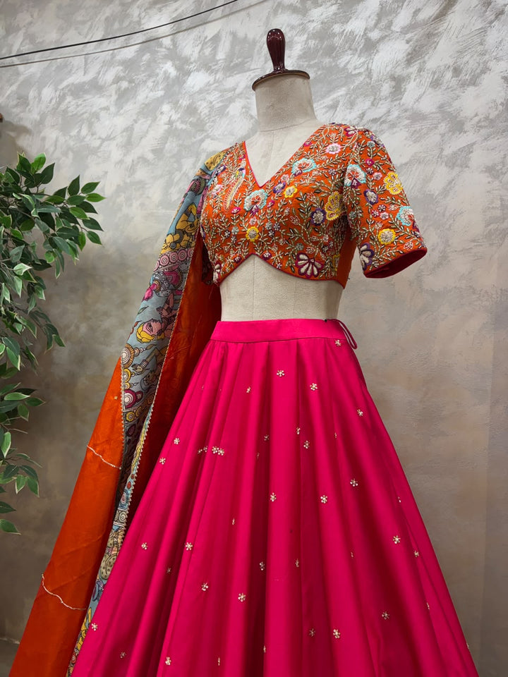 Multicolor Pen Kalamkari Lehenga
