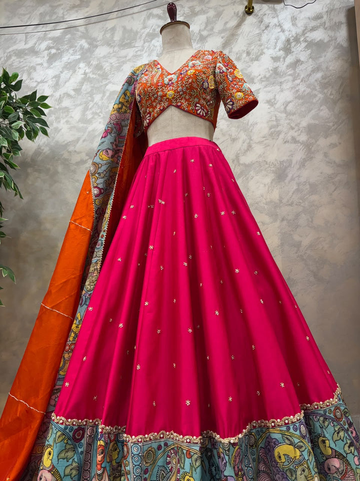 Multicolor Pen Kalamkari Lehenga