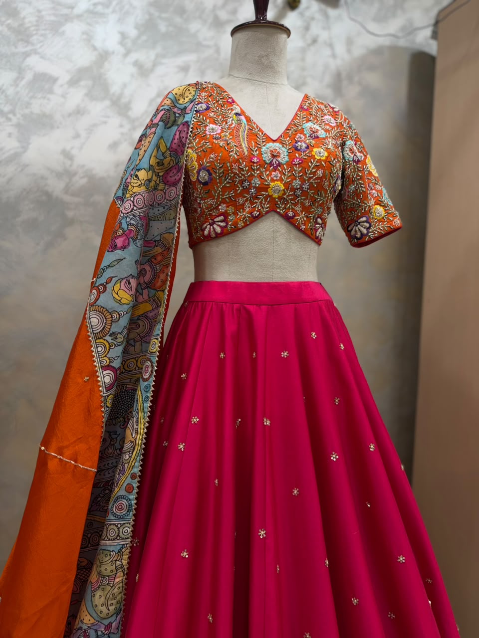 Multicolor Pen Kalamkari Lehenga