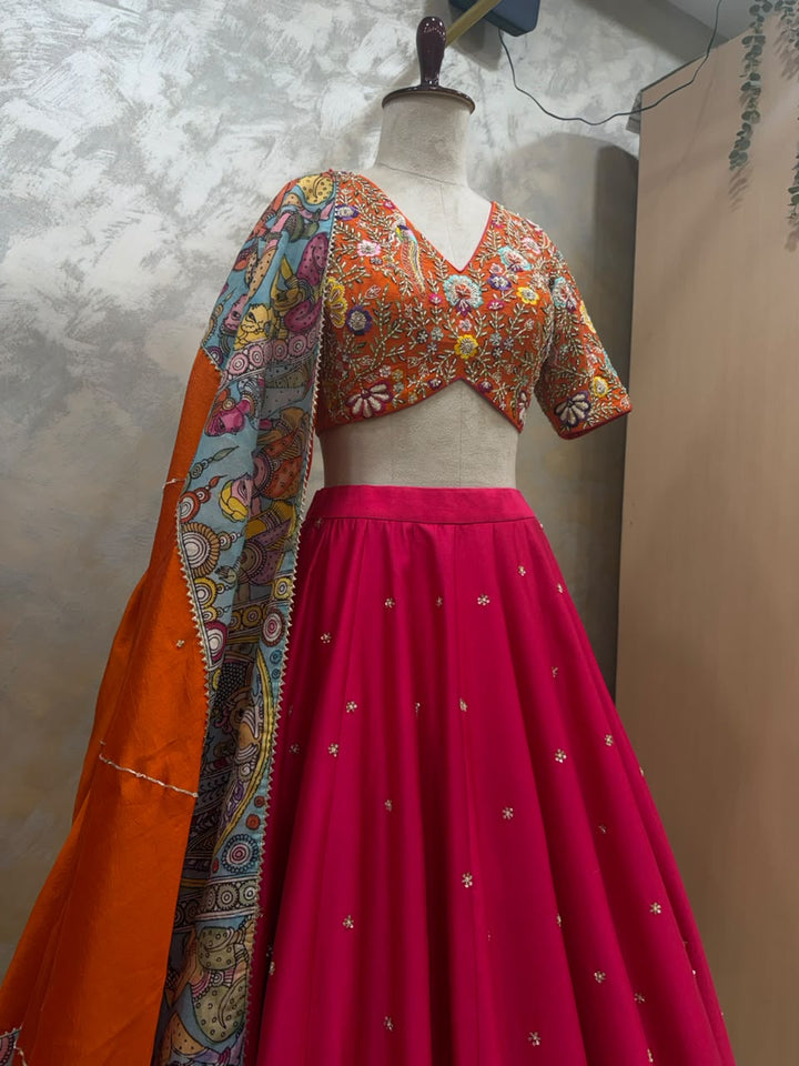 Multicolor Pen Kalamkari Lehenga