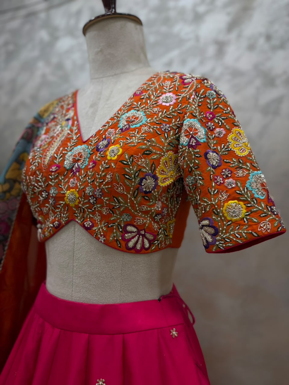 Multicolor Pen Kalamkari Lehenga