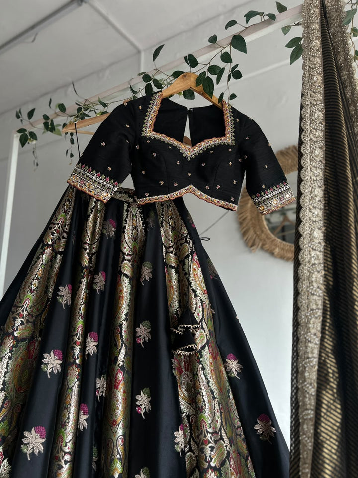 Black Banaras Silk Lehenga