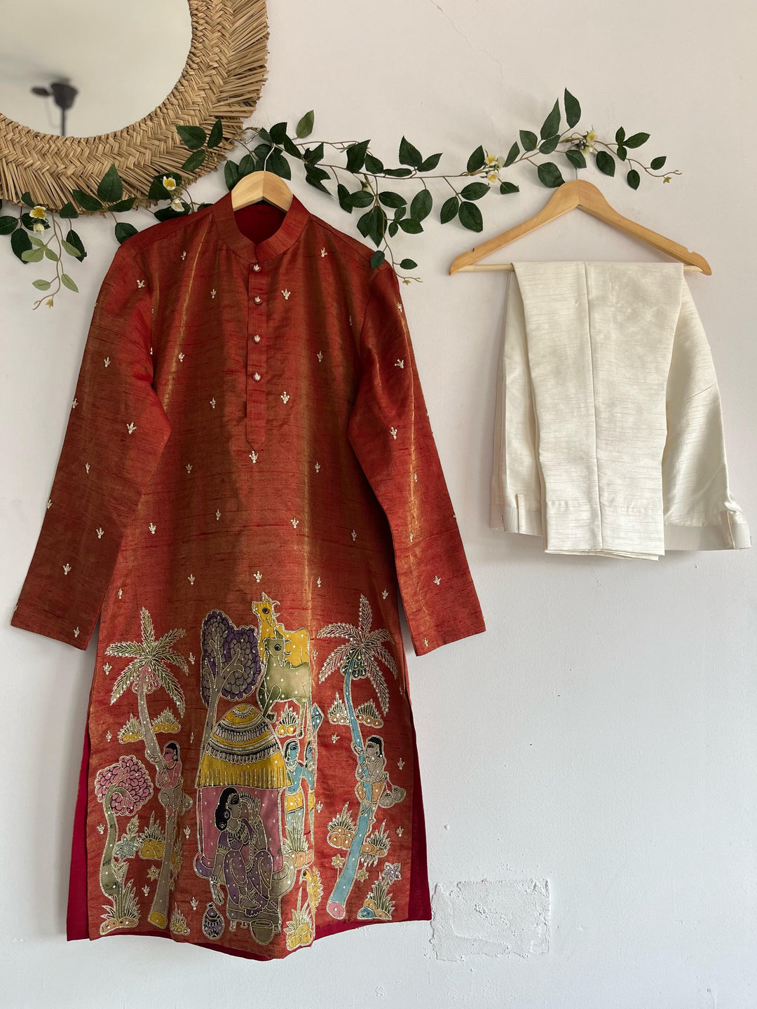 Rust Orange Pen Kalamkari Kurta