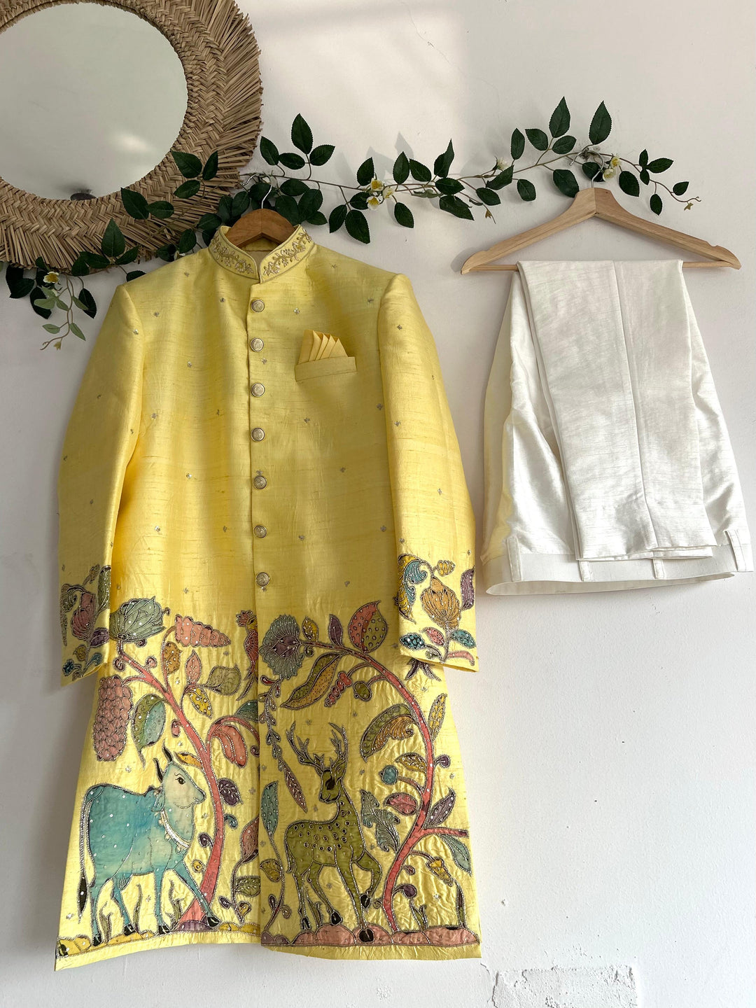 Yellow Pen Kalamkari Sherwani