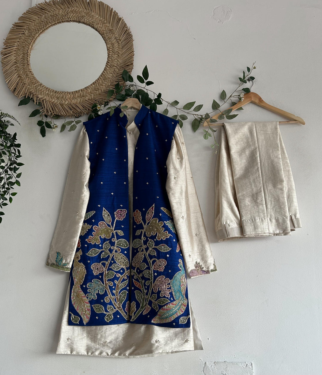 Dark Blue Pen Kalamkari Jacket Set
