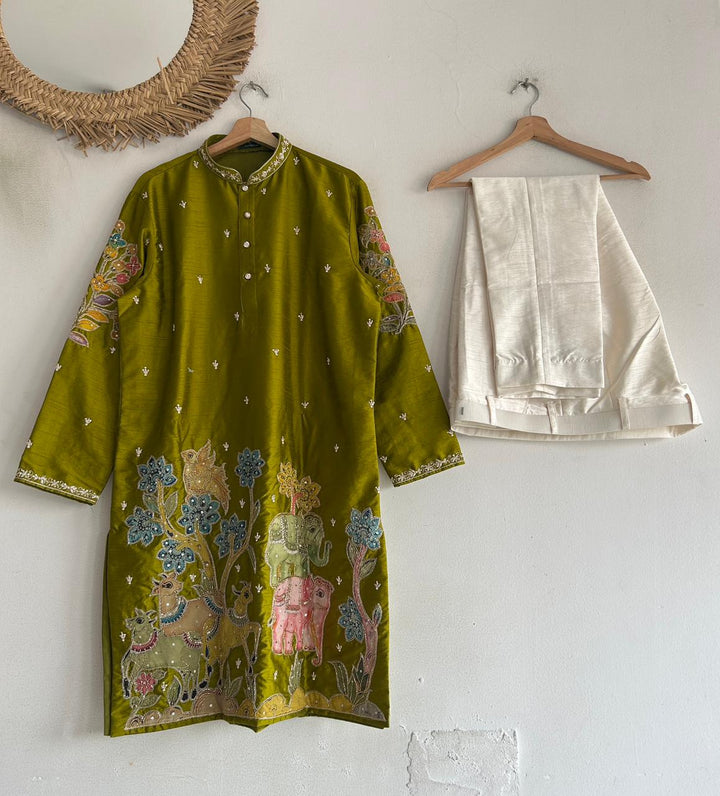 Green Pen Kalamkari Kurta