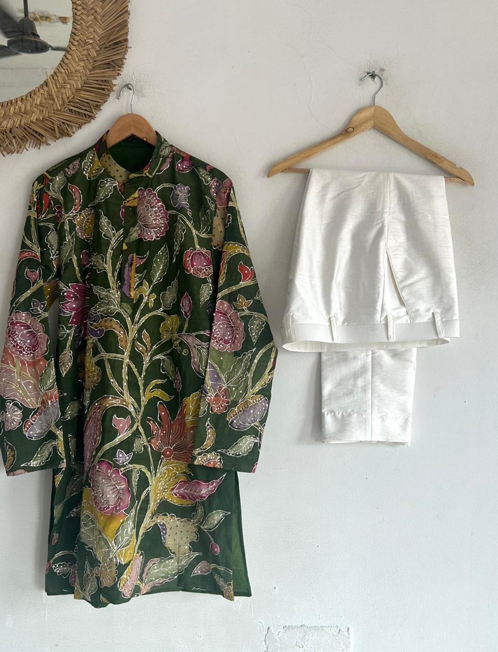 Green Pen Kalamkari Kurta