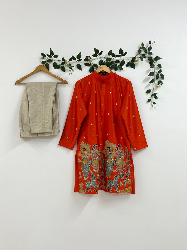 Orange Pen Kalamkari Kurta