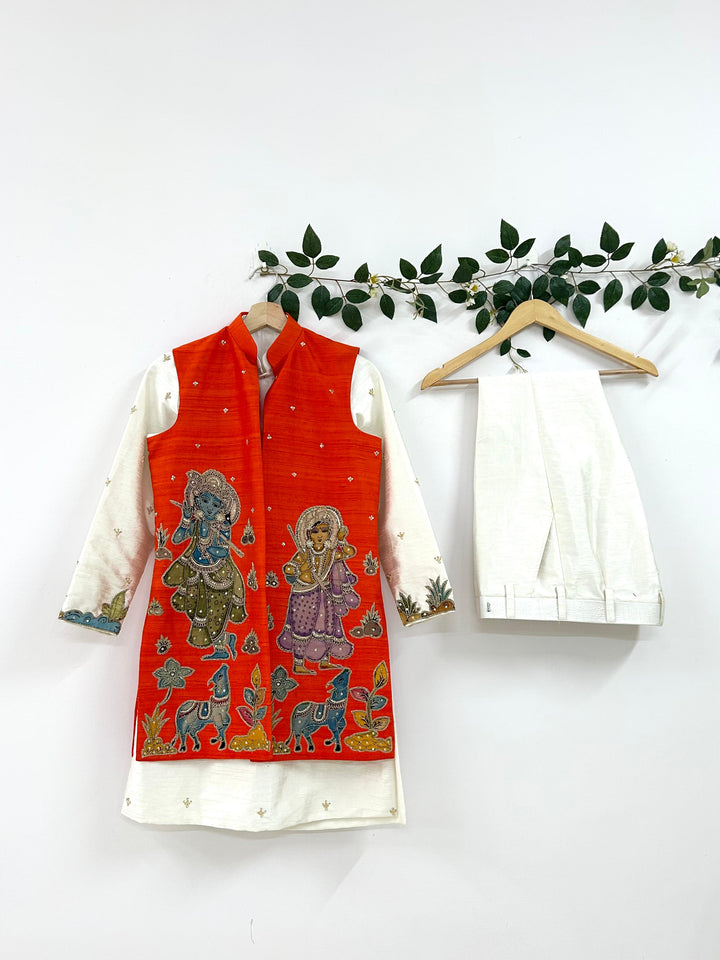 Orange Pen Kalamkari Jacket Set