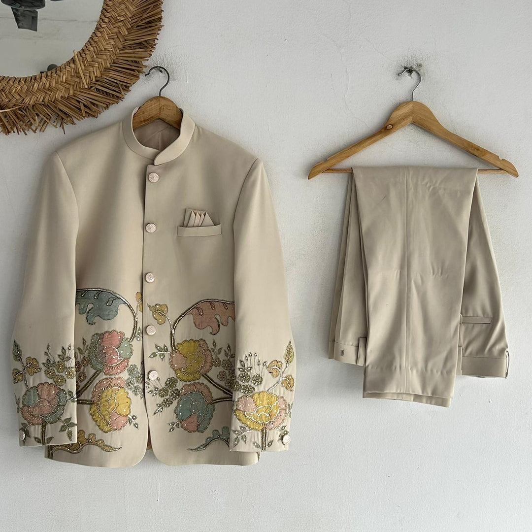 Cream Pen Kalamkari Jacket Set