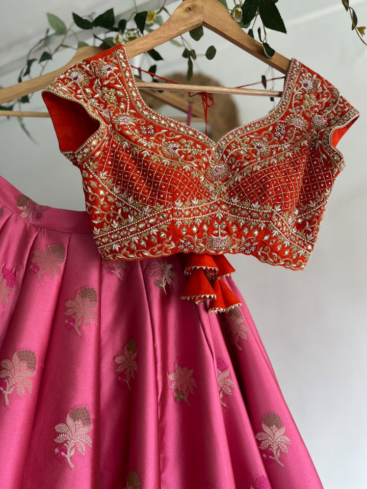Pink Banaras Silk Lehenga