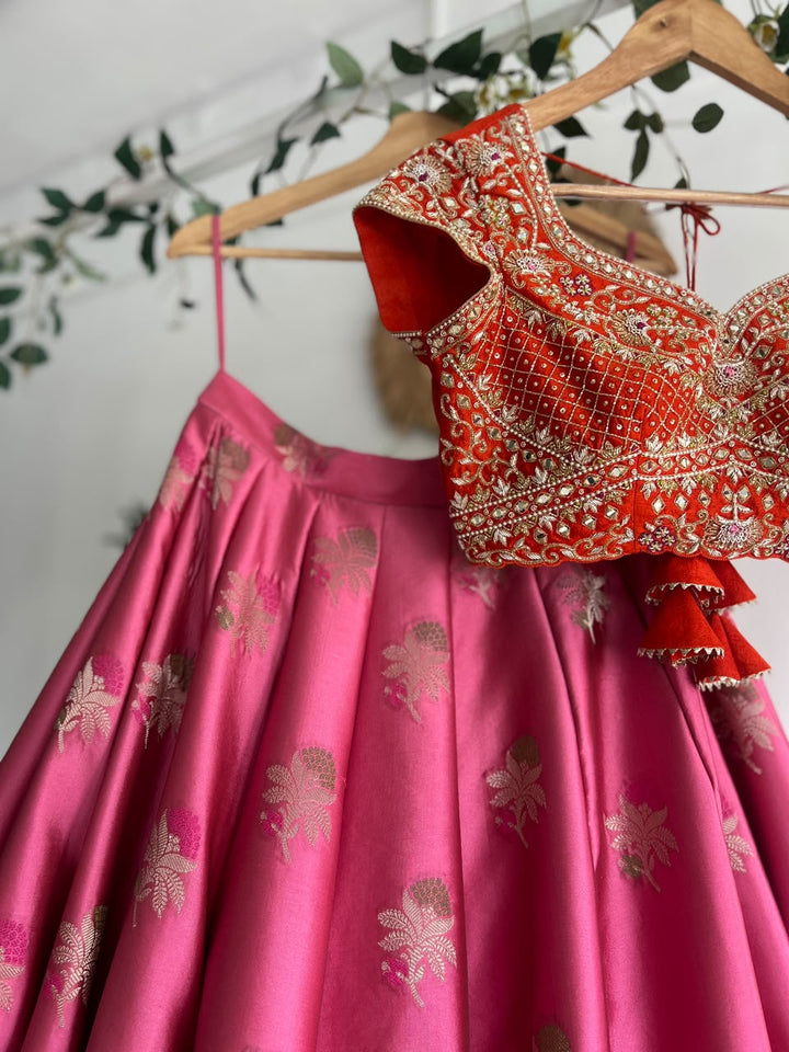 Pink Banaras Silk Lehenga