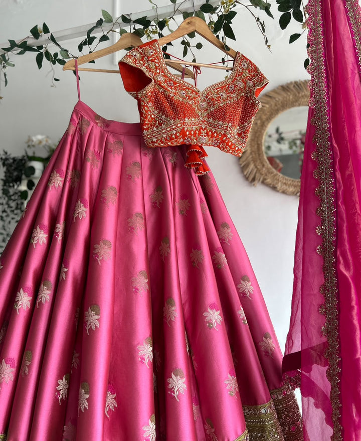 Pink Banaras Silk Lehenga