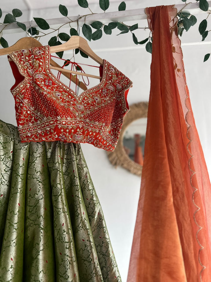 Green Banaras Silk Lehenga