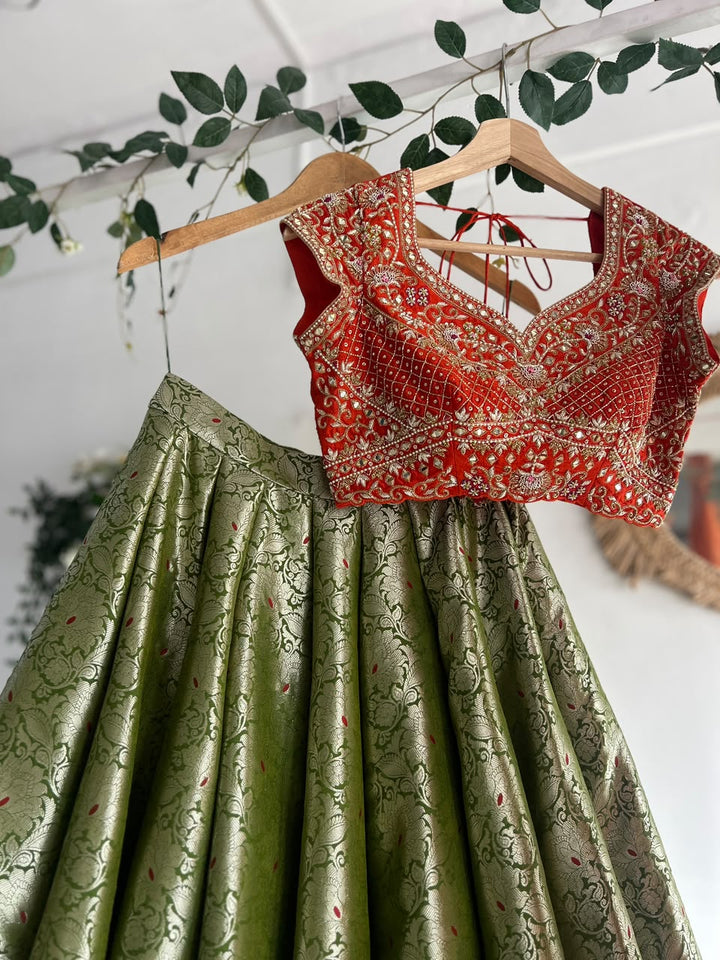 Green Banaras Silk Lehenga