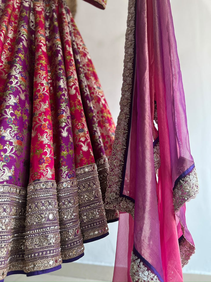 The Pink and Purple Bridal Banaras Lehenga