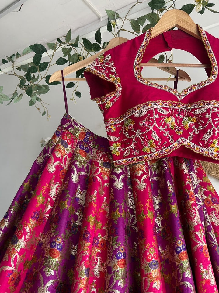 The Pink and Purple Bridal Banaras Lehenga