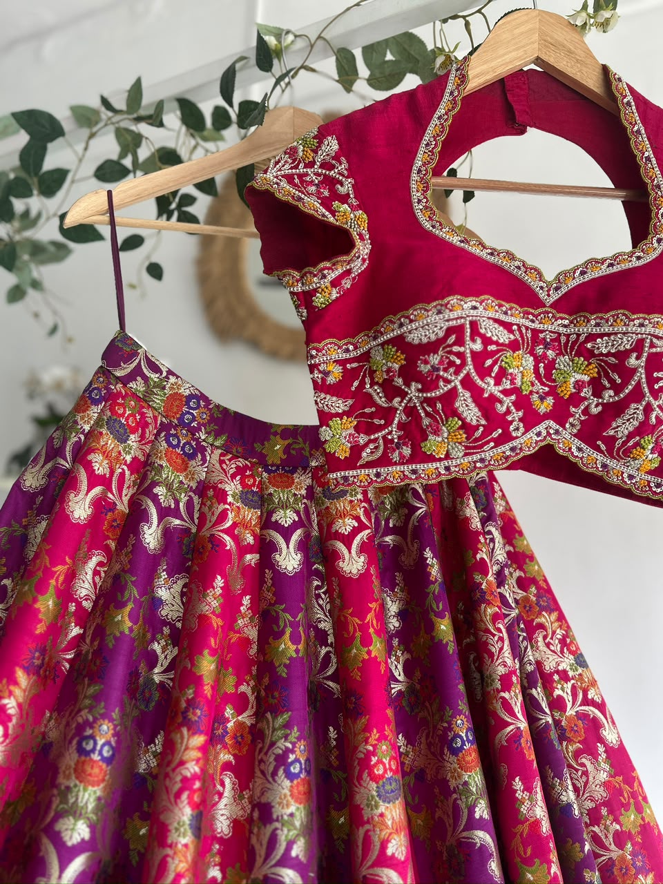 The Pink and Purple Bridal Banaras Lehenga