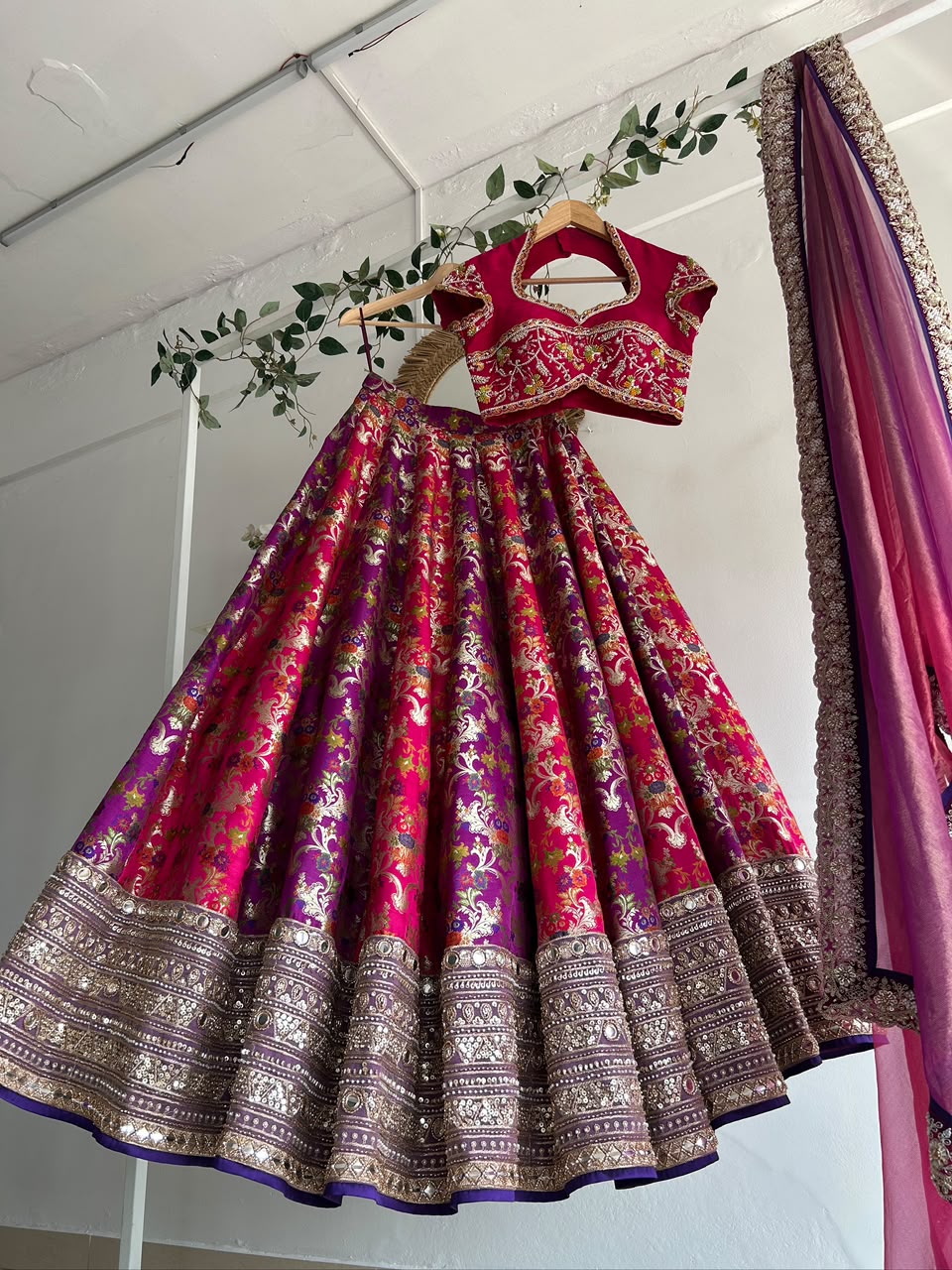 The Pink and Purple Bridal Banaras Lehenga