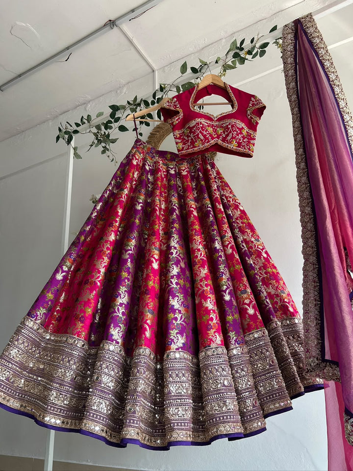 The Pink and Purple Bridal Banaras Lehenga