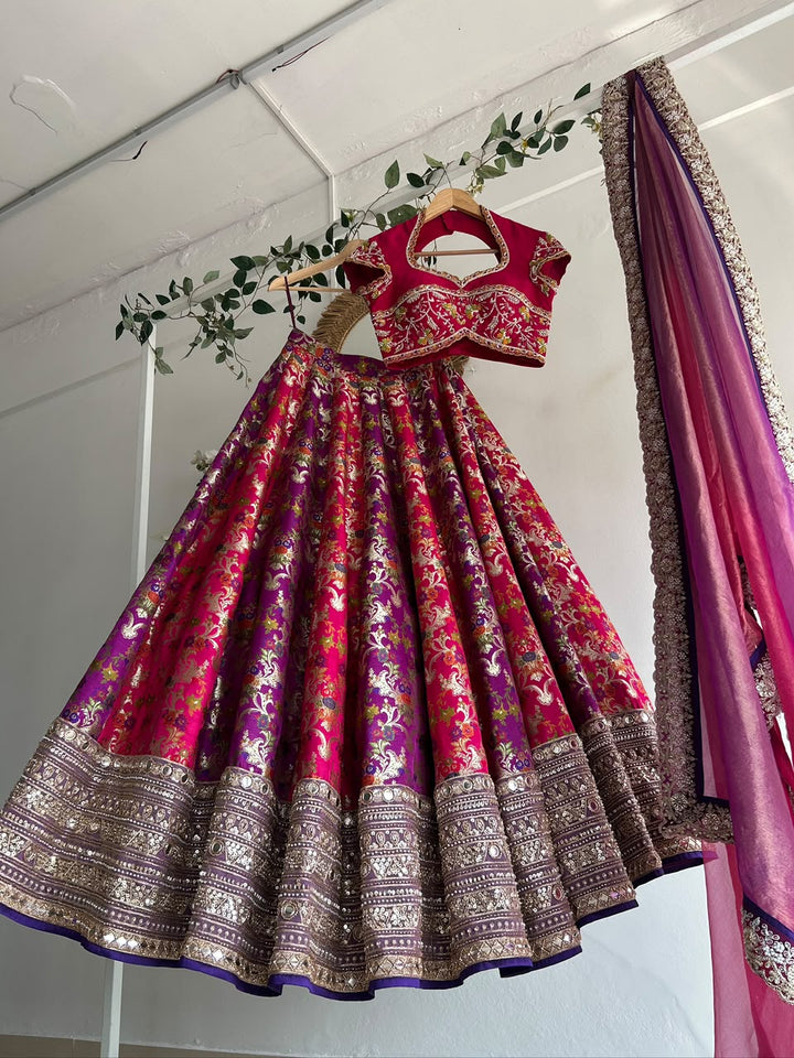 The Pink and Purple Bridal Banaras Lehenga
