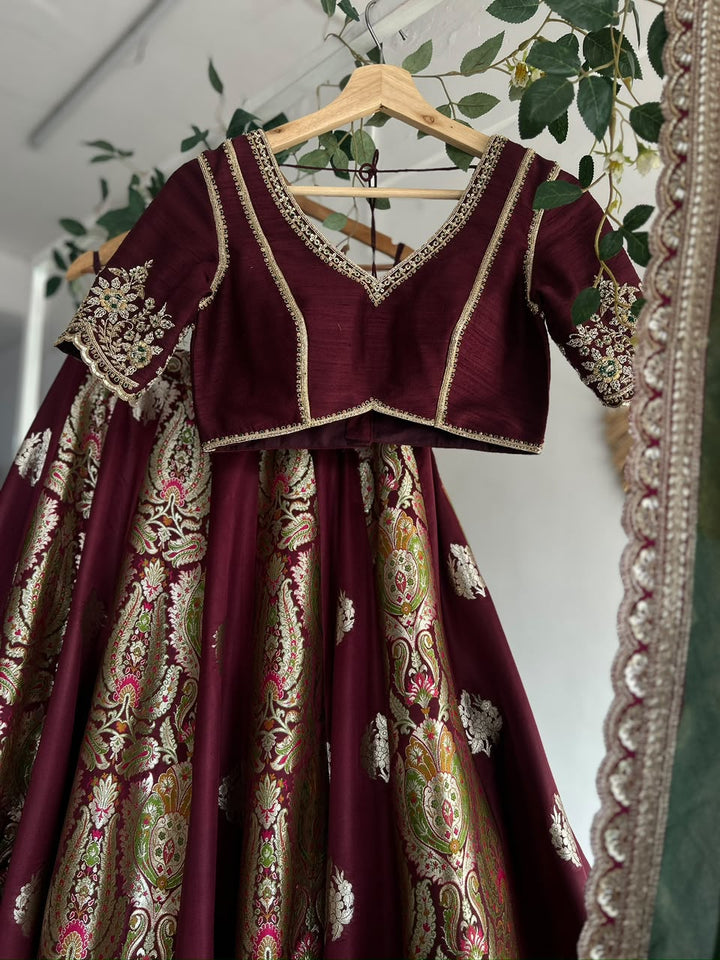 Brown Banaras Silk Lehenga