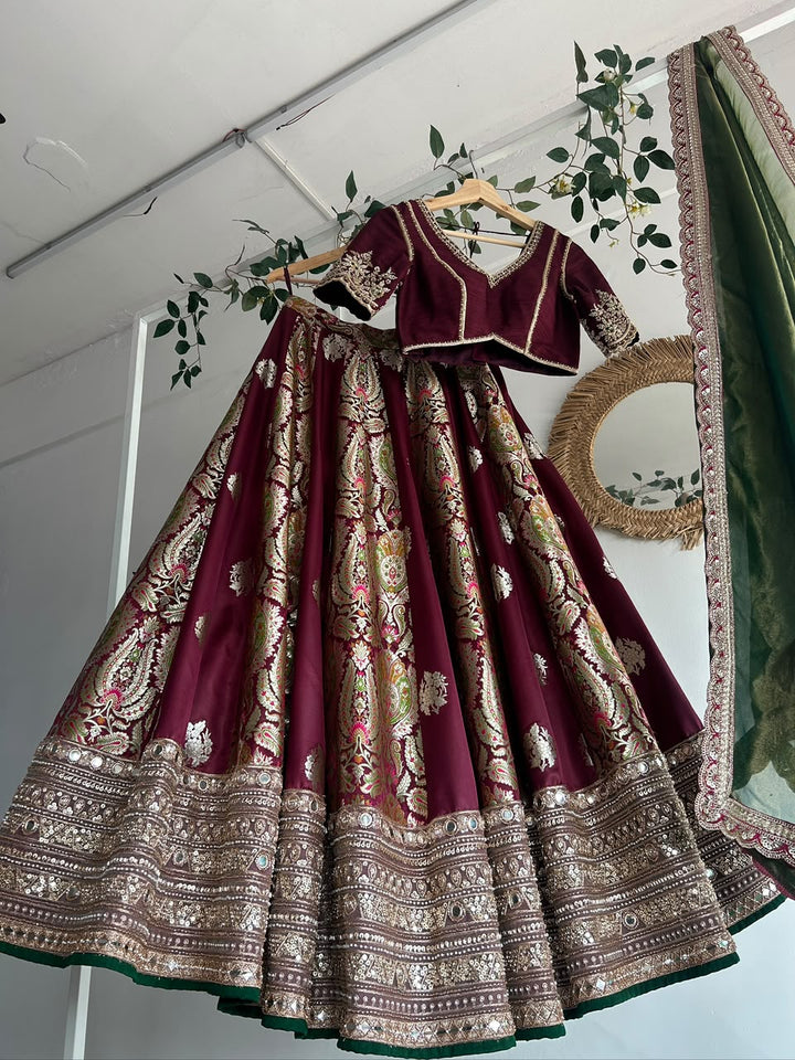 Brown Banaras Silk Lehenga