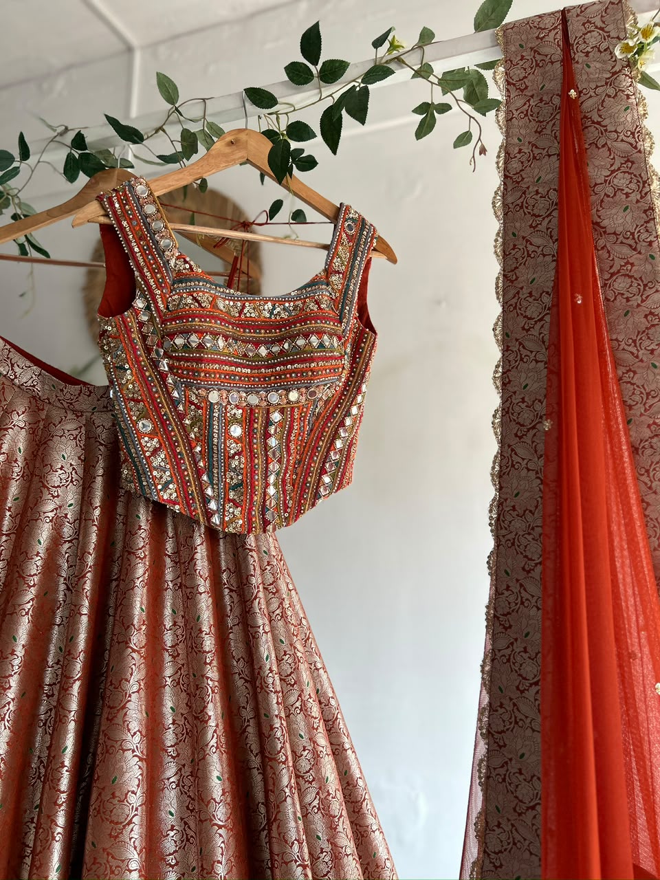 Wine Banaras Silk Lehenga