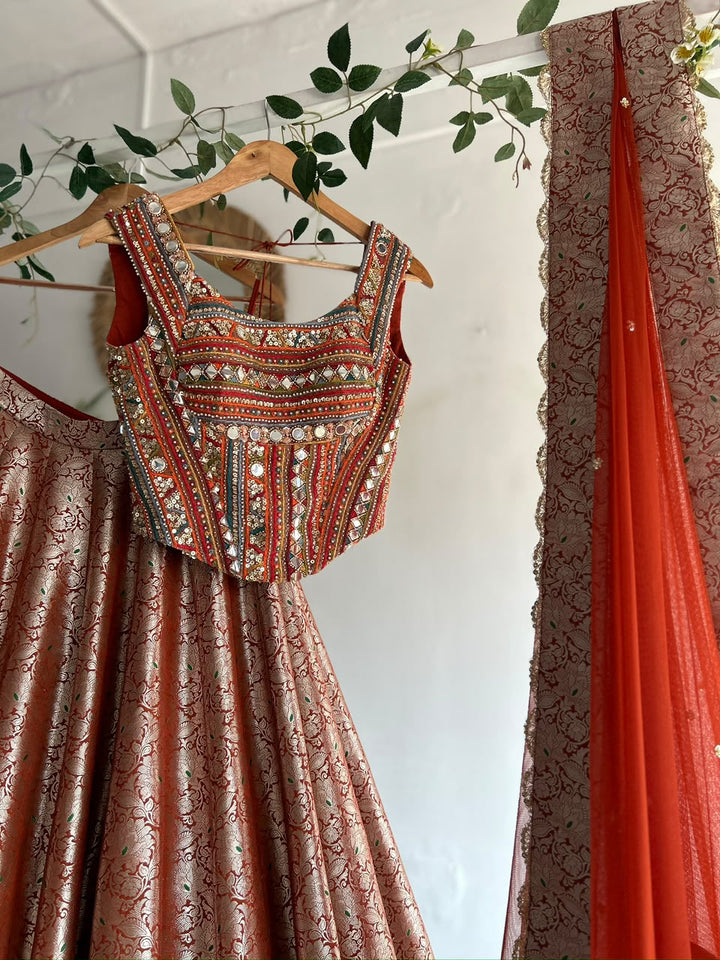 Wine Banaras Silk Lehenga