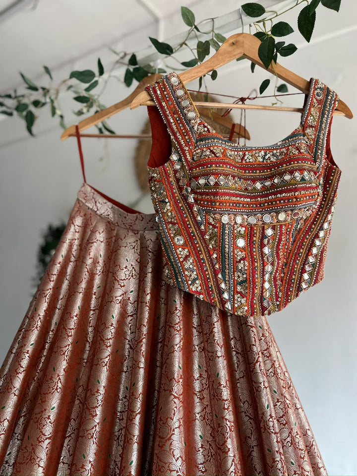 Wine Banaras Silk Lehenga