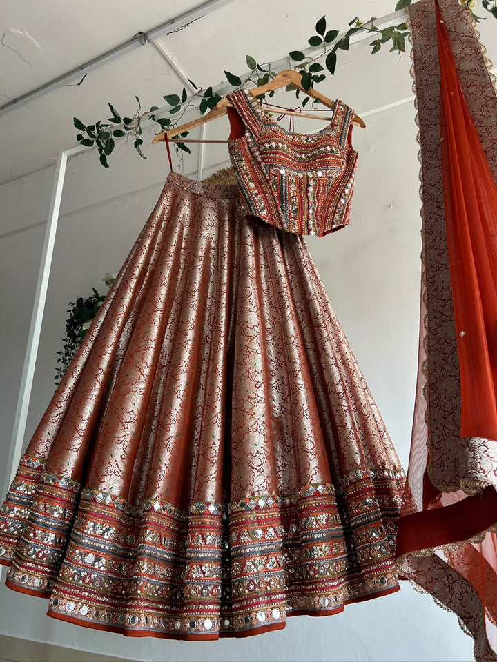 Wine Banaras Silk Lehenga